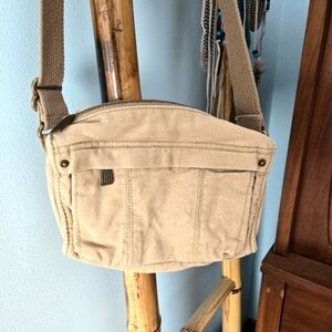 Beige Canvas Crossbody Bag